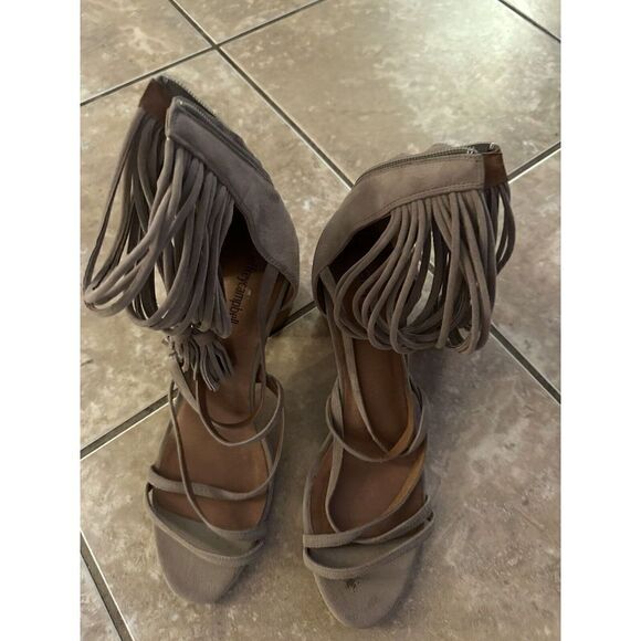 Jeffrey Campbell 9.5 Suede Fringe Tassel Block Sandals - Picture 2 of 6